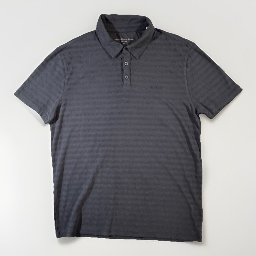 John Varvatos Star USA Mens Black Stripe Short Sleeve Polo Shirt Size M